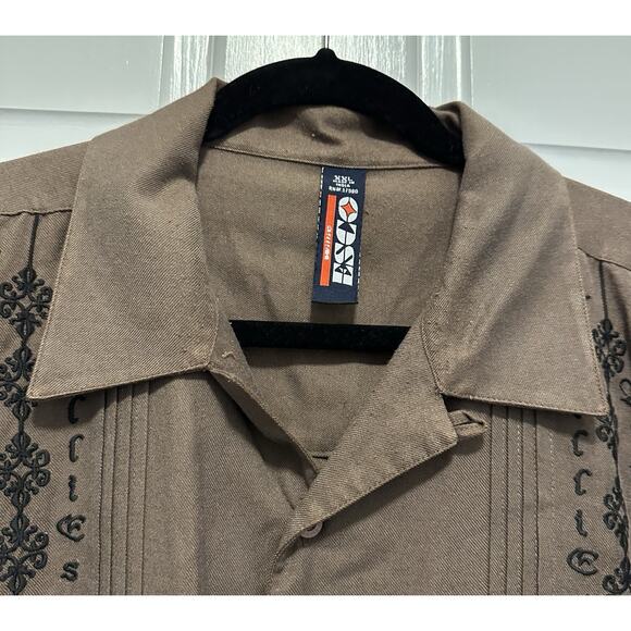 Willie Esco Guayabera Shirt Long Sleeve Men Size XXL Brown Button Up Hip Hop Y2K - Picture 2 of 10